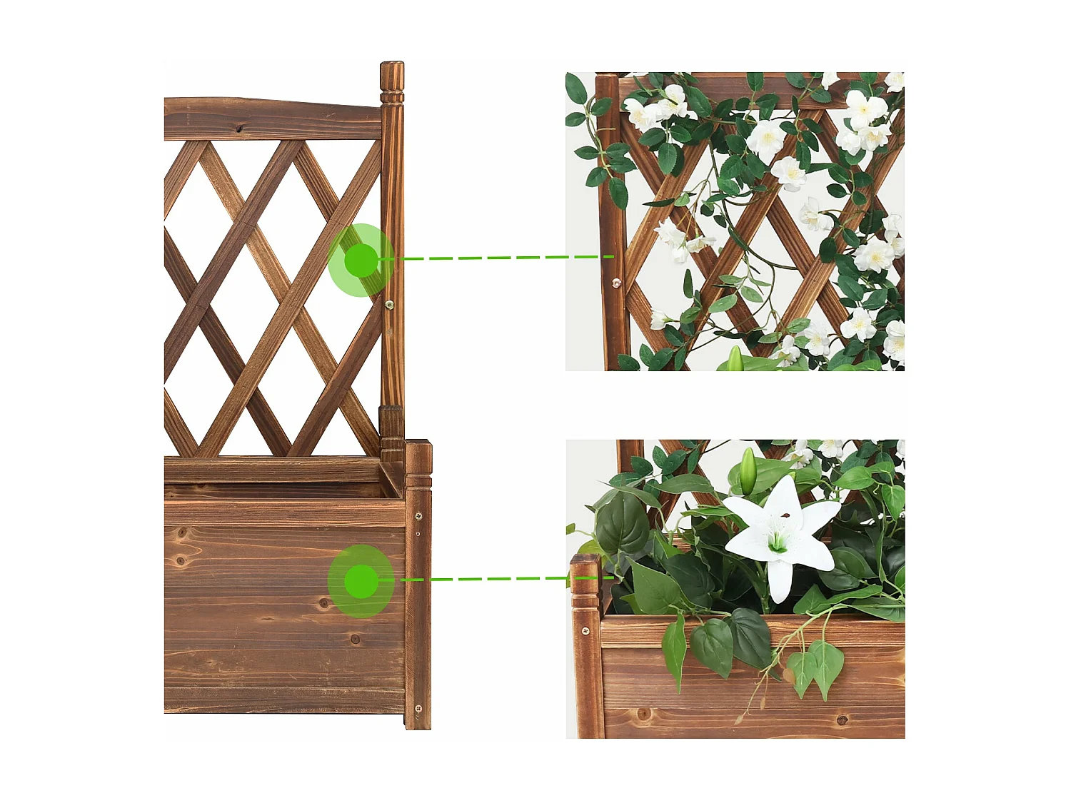 Bac à fleurs avec treillis rectangulaire bac potager sur pied jardinière avec treillage esthétique et pratique 63.5x34x76cm