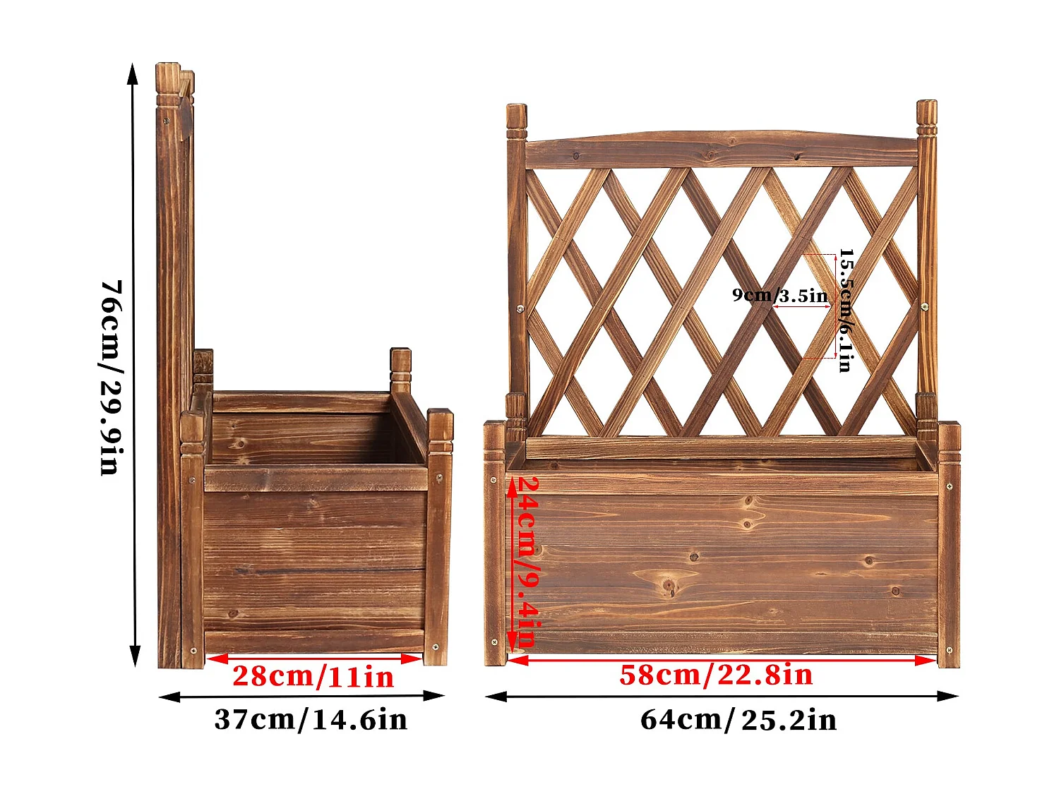 Bac à fleurs avec treillis rectangulaire bac potager sur pied jardinière avec treillage esthétique et pratique 63.5x34x76cm