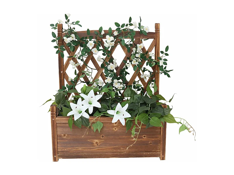 Bac à fleurs avec treillis rectangulaire bac potager sur pied jardinière avec treillage esthétique et pratique 63.5x34x76cm