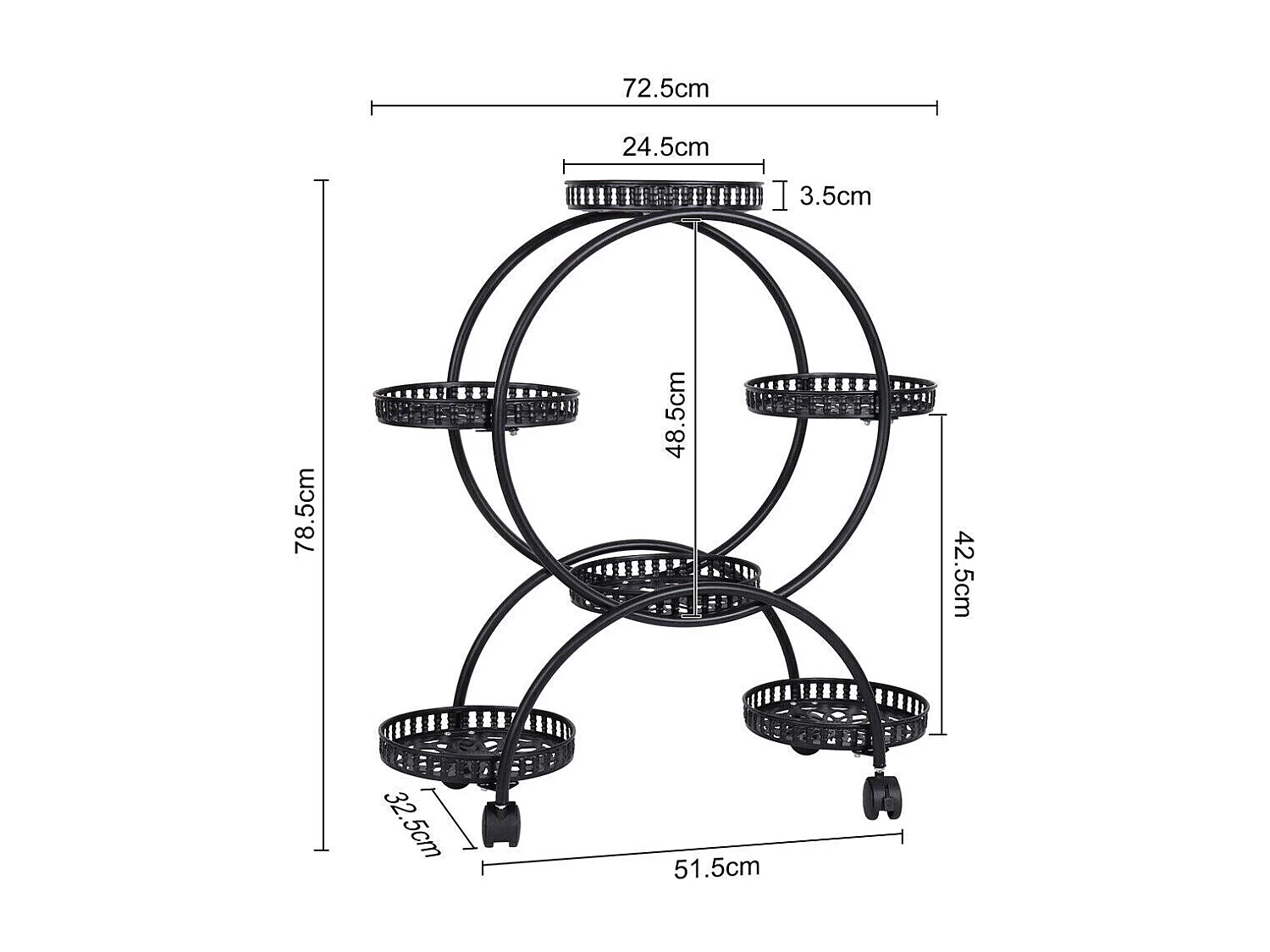 Porte plante intérieur à roulettes étagère plantes design support pot de fleur 33x73x79cm