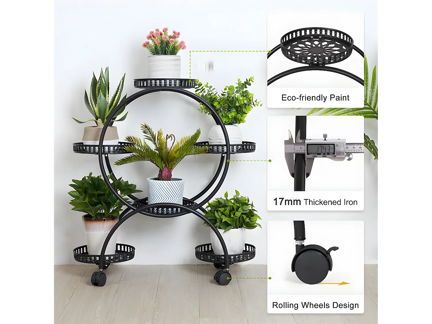 Porte plante intérieur à roulettes étagère plantes design support pot de fleur 33x73x79cm