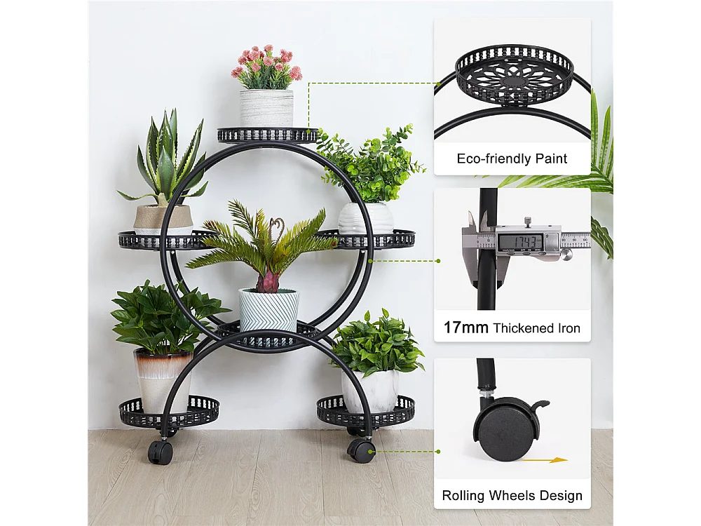 Porte plante intérieur à roulettes étagère plantes design support pot de fleur 33x73x79cm