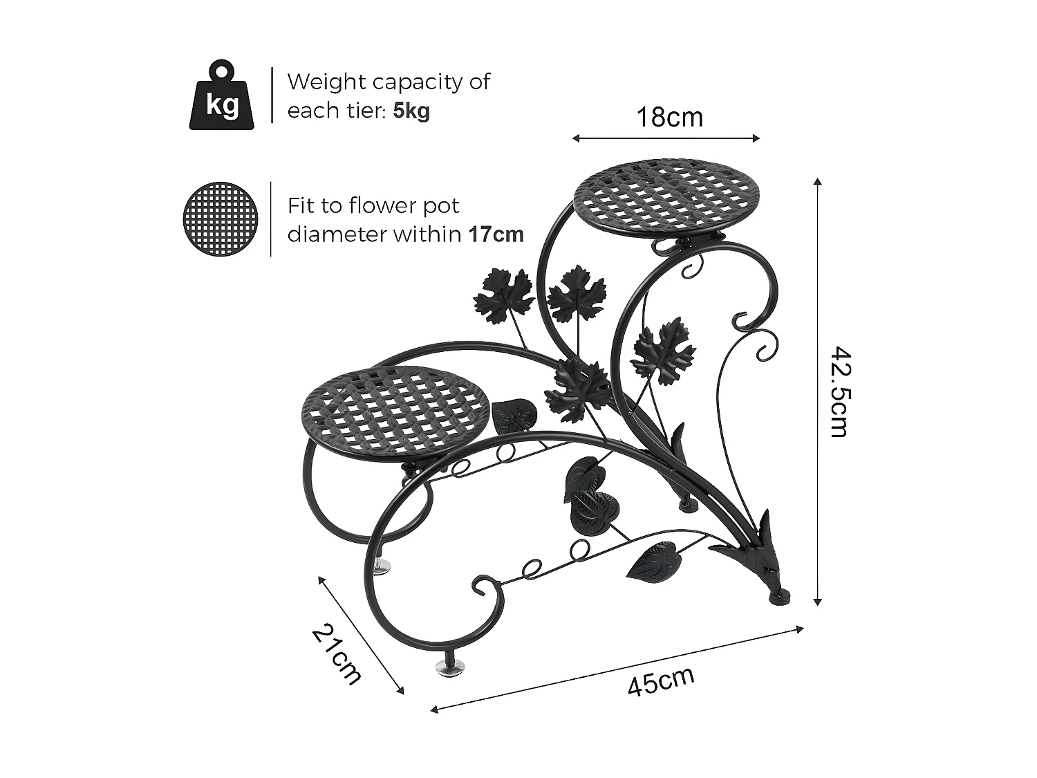 Étagère plantes porte plante avec 4 tablettes support pot de fleurs pour balcon terrasse 45x21x42.5 cm