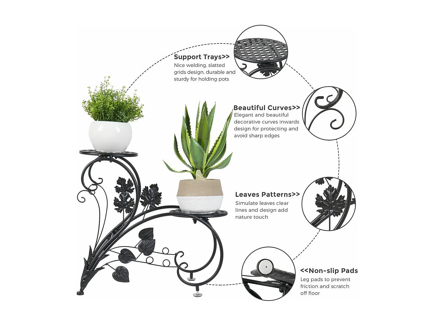 Étagère plantes porte plante avec 4 tablettes support pot de fleurs pour balcon terrasse 45x21x42.5 cm