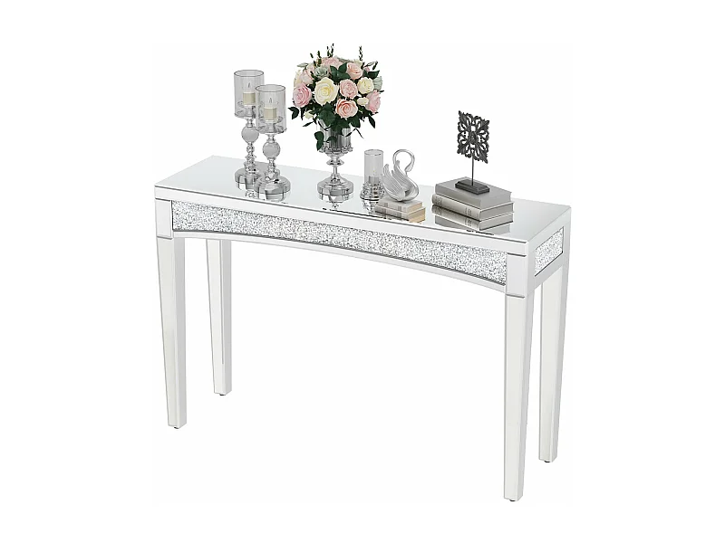 Table console entrée plateau en verre miroir pour salon couloir 120x35x80.5cm
