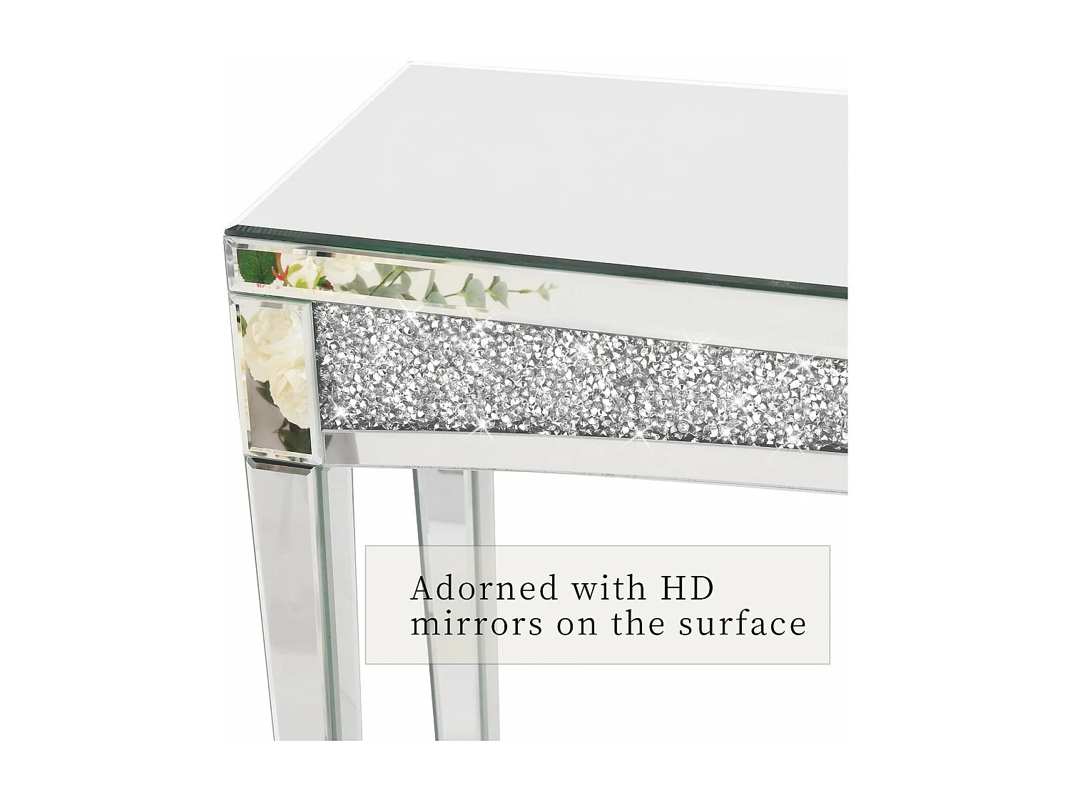 Table console entrée plateau en verre miroir pour salon couloir 120x35x80.5cm