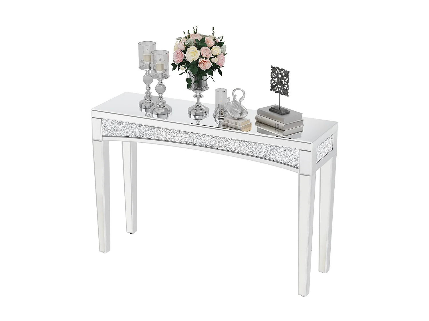 Table console entrée plateau en verre miroir pour salon couloir 120x35x80.5cm