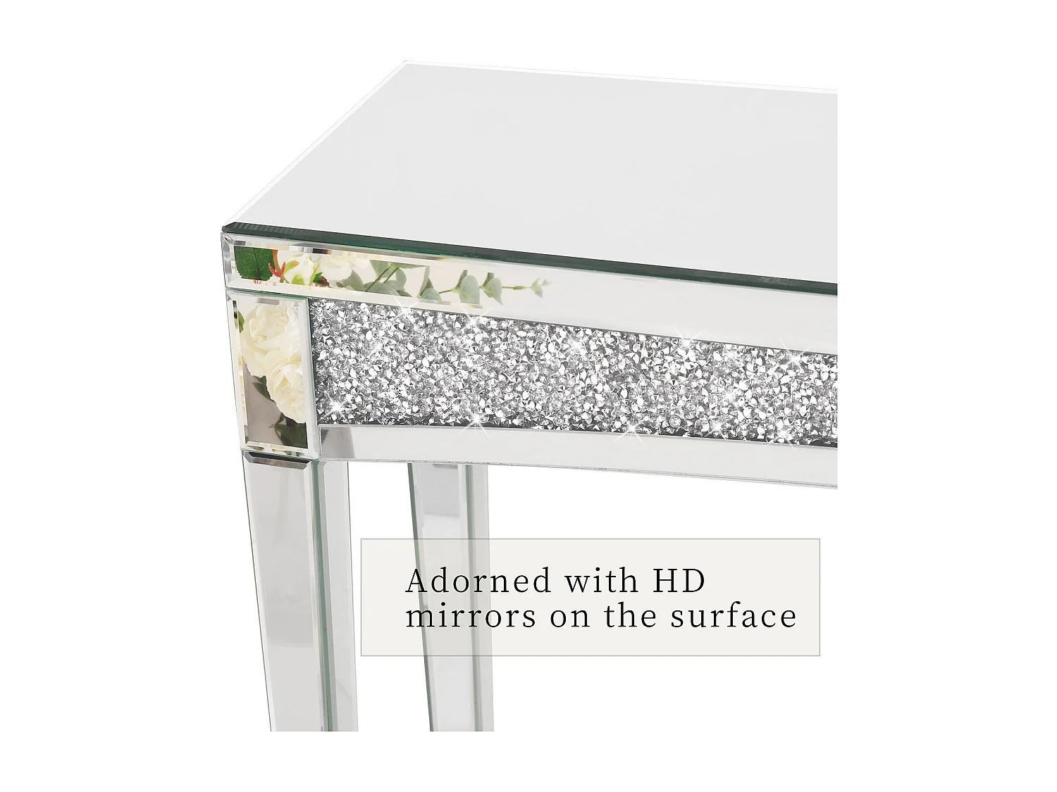 Table console entrée plateau en verre miroir pour salon couloir 120x35x80.5cm