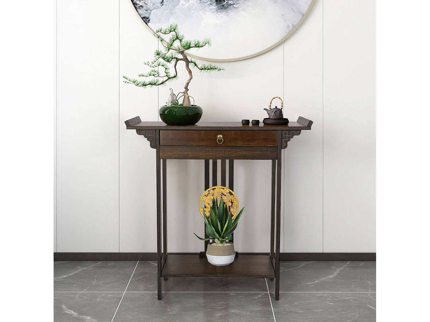 Table console entrée bois vintage couloir de salon pour couloir 82x32x81.5cm