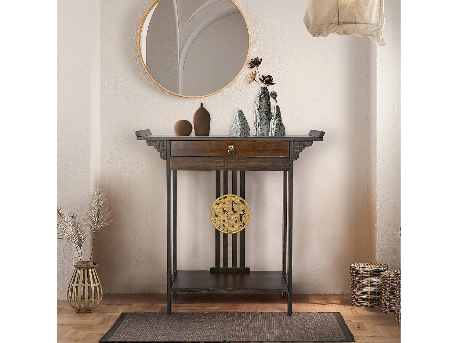 Table console entrée bois vintage couloir de salon pour couloir 82x32x81.5cm