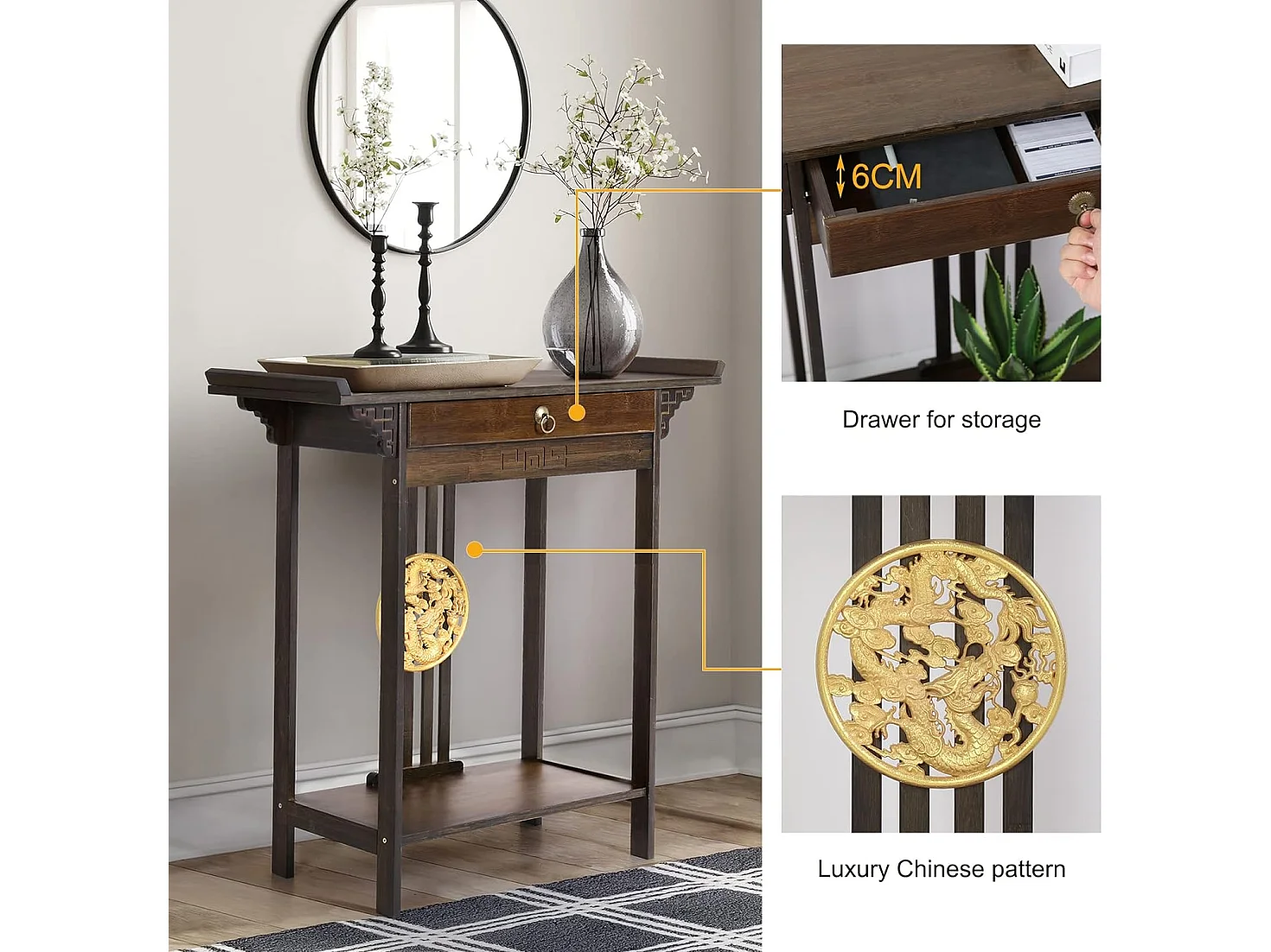 Table console entrée bois vintage couloir de salon pour couloir 82x32x81.5cm