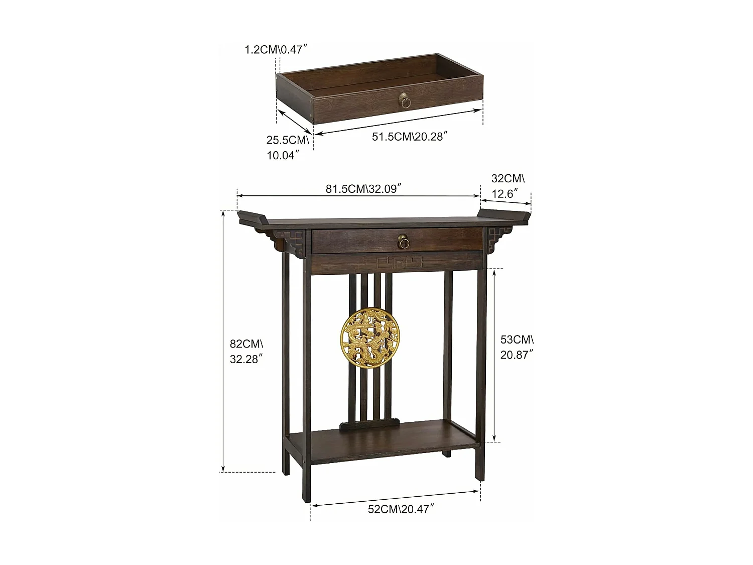 Table console entrée bois vintage couloir de salon pour couloir 82x32x81.5cm