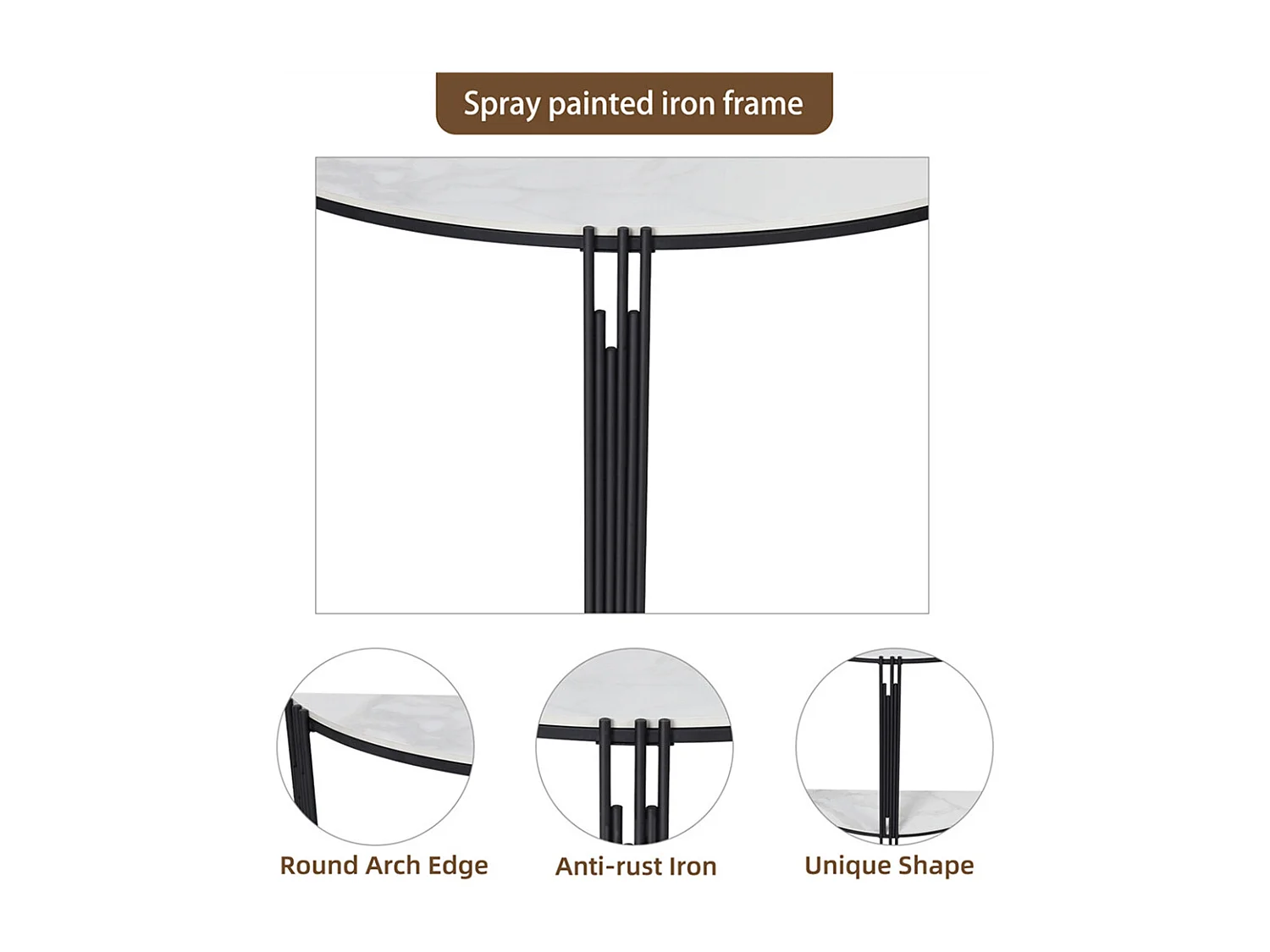 Console meuble en marbre scandinave blanche demi ronde doré pour entrée couloir salon 100x30x78cm