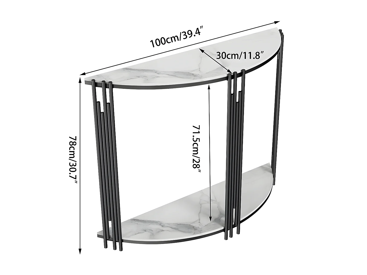 Console meuble en marbre scandinave blanche demi ronde doré pour entrée couloir salon 100x30x78cm