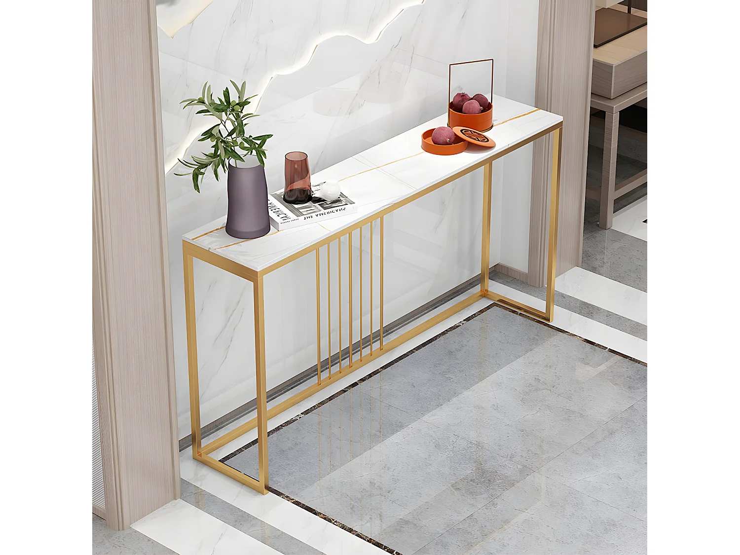 Table console entree en marbre scandinave 120x30x78.5cm