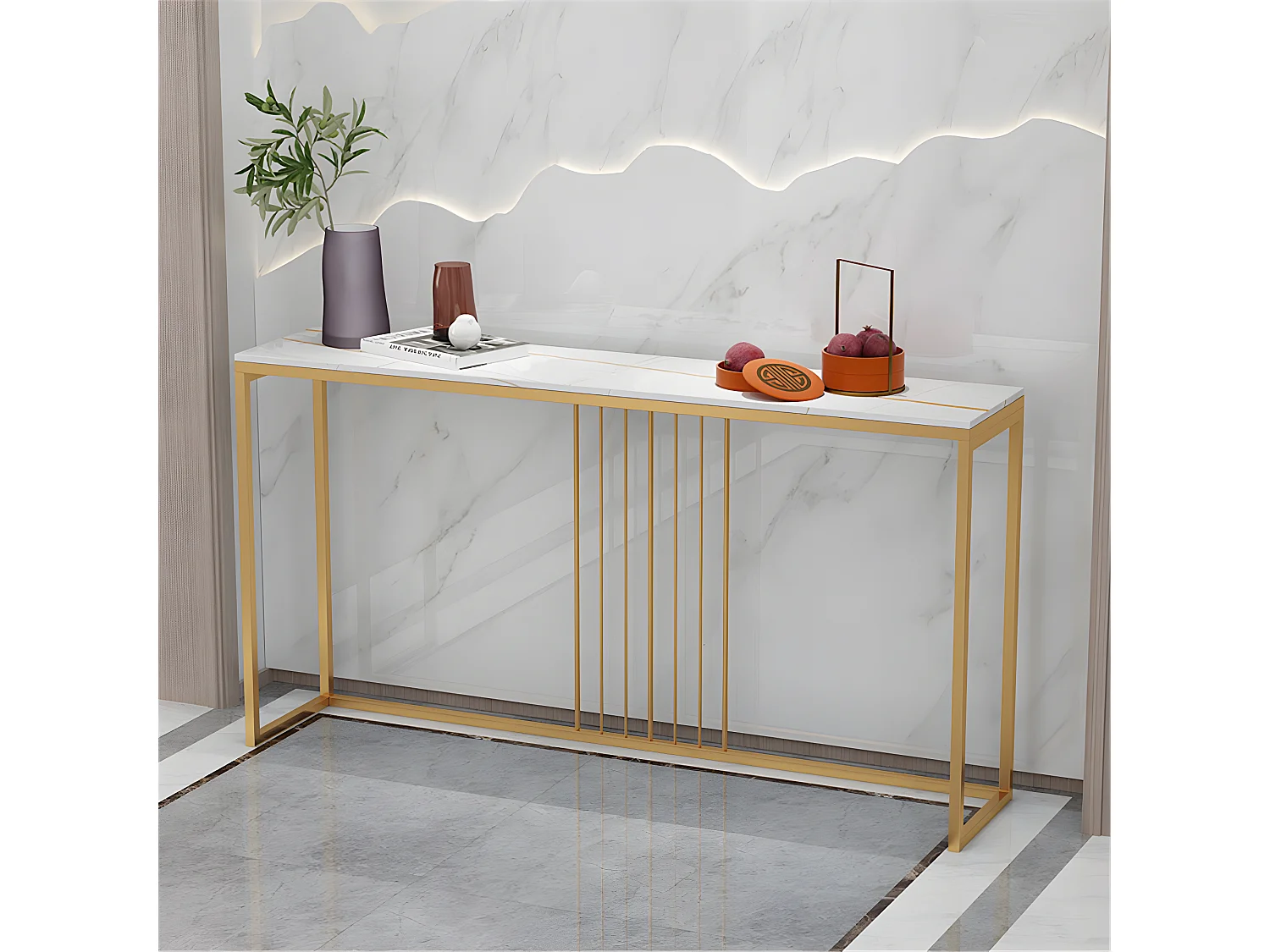 Table console entree en marbre scandinave 120x30x78.5cm