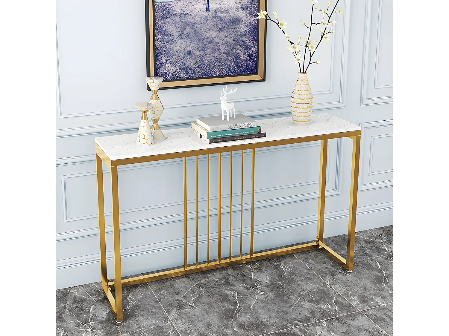 Table console entree en marbre scandinave 120x30x78.5cm