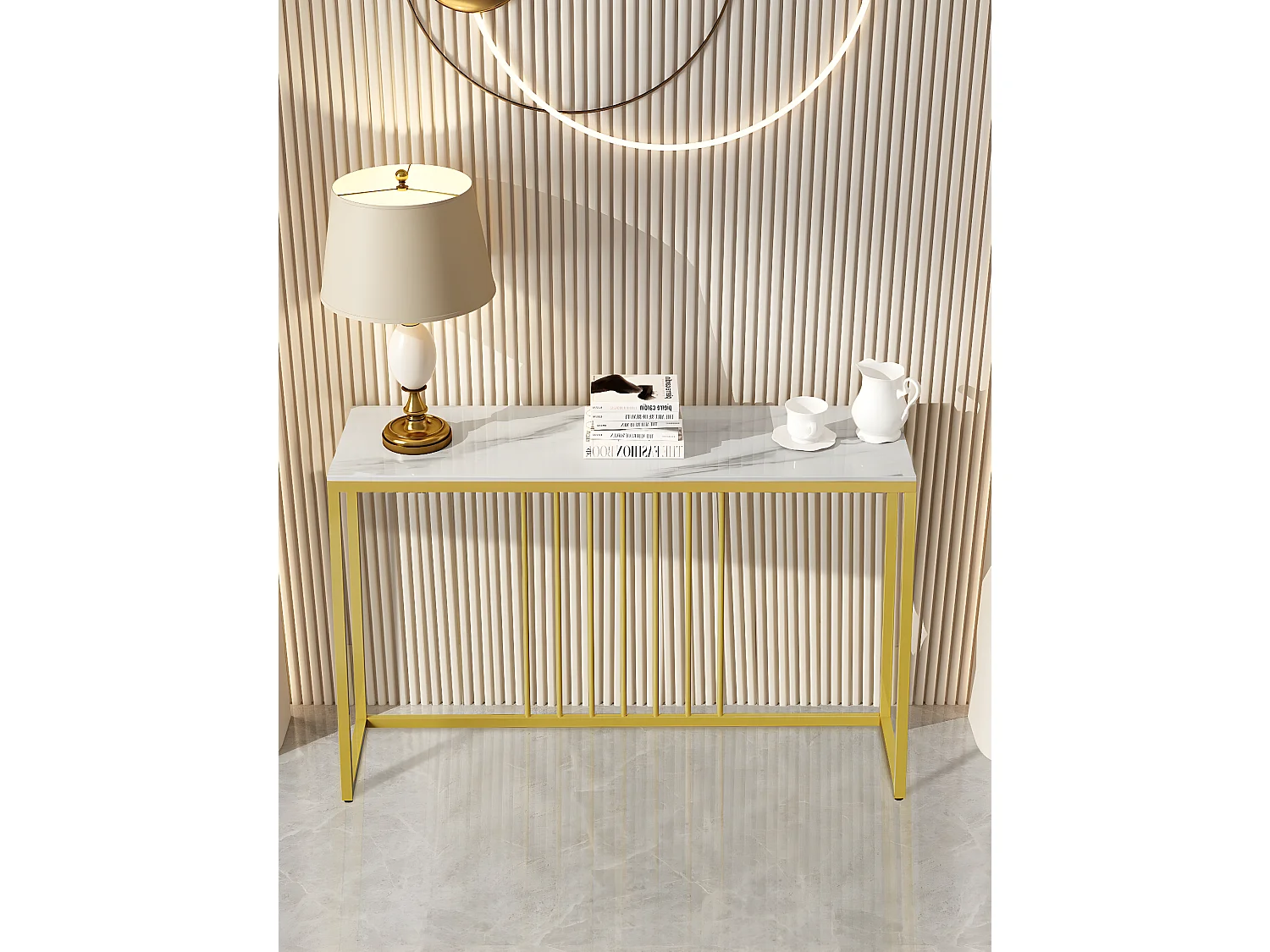 Table console entree en marbre scandinave 120x30x78.5cm