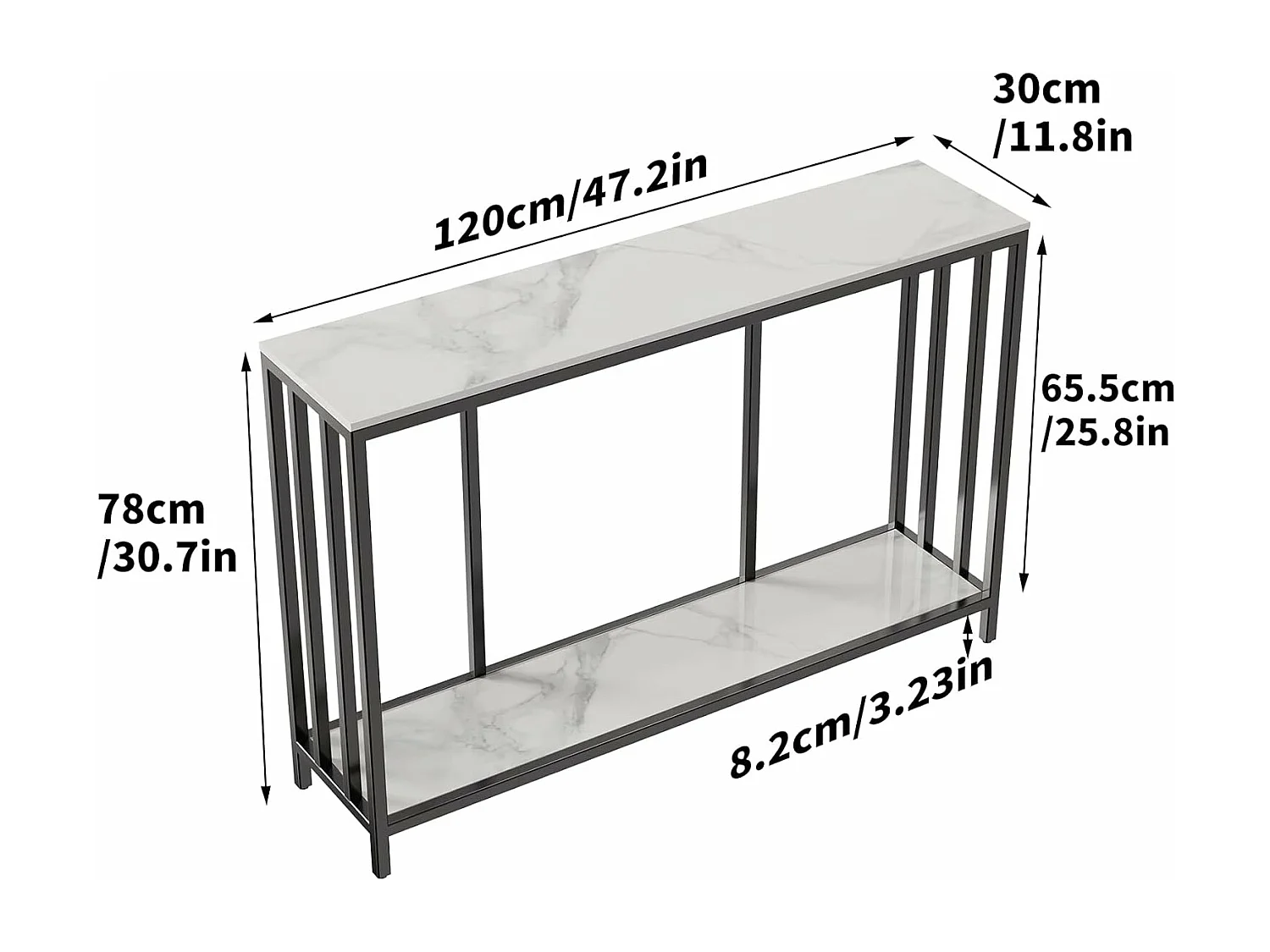 Table console meuble en marbre pour salon 120x30x78cm