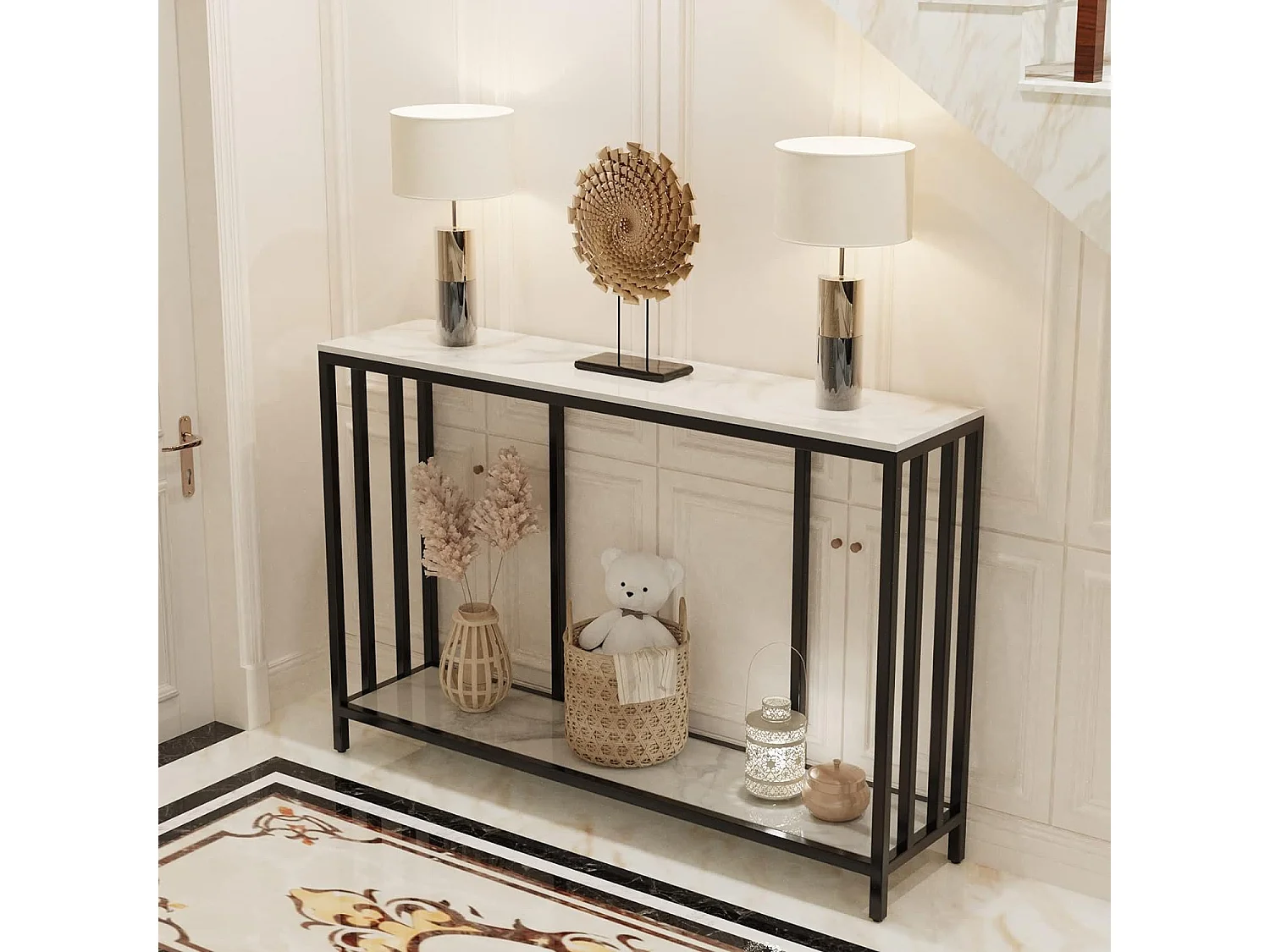 Table console meuble en marbre pour salon 120x30x78cm