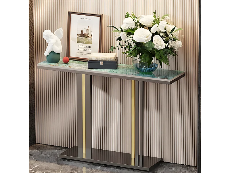 Meuble table console marbre bout de canapé pour salon entrée 118x30x78cm