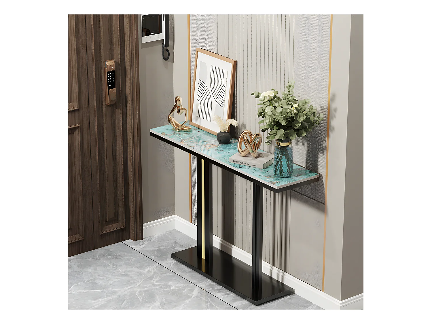 Meuble table console marbre bout de canapé pour salon entrée 118x30x78cm