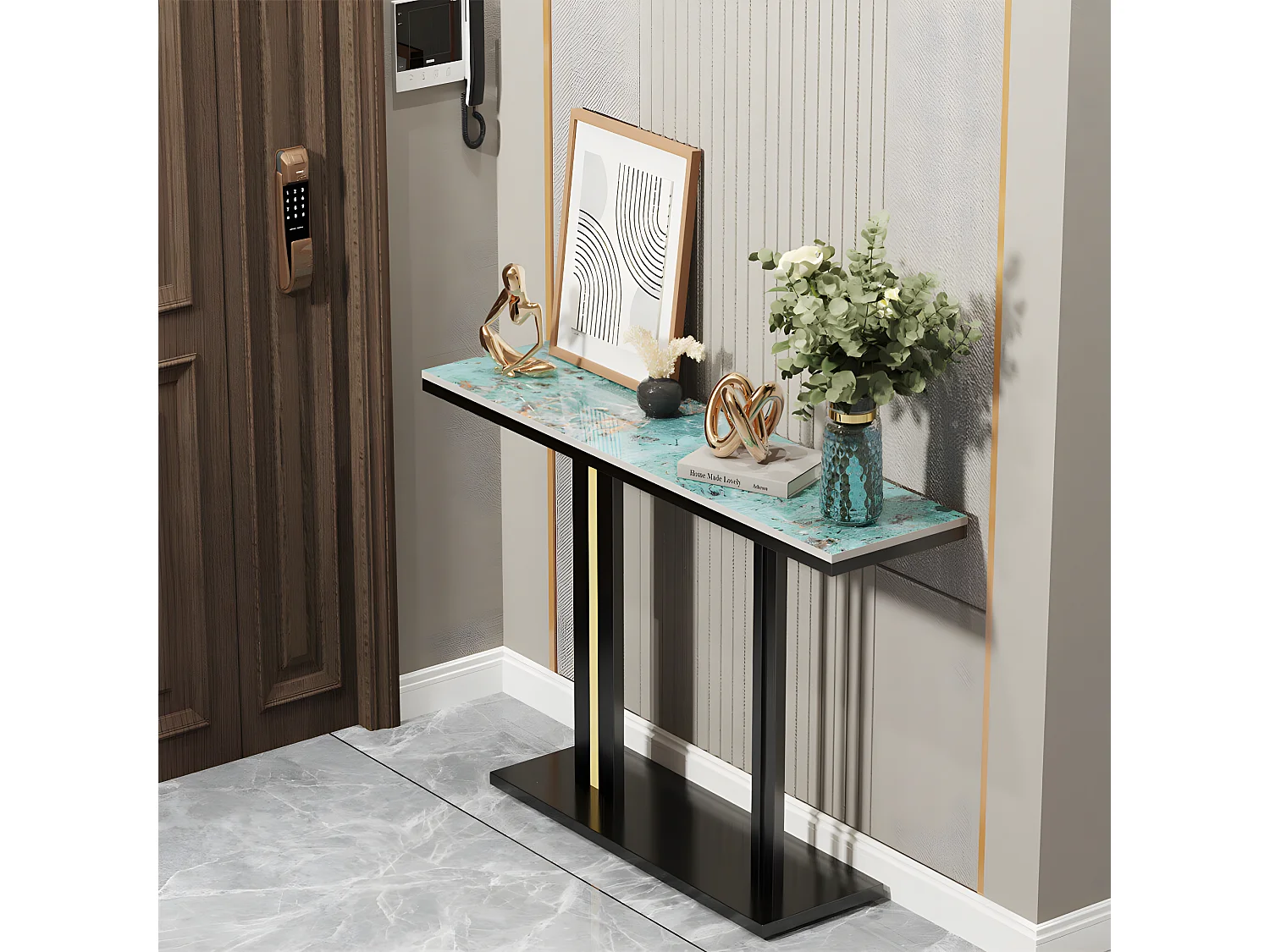 Meuble table console marbre bout de canapé pour salon entrée 118x30x78cm