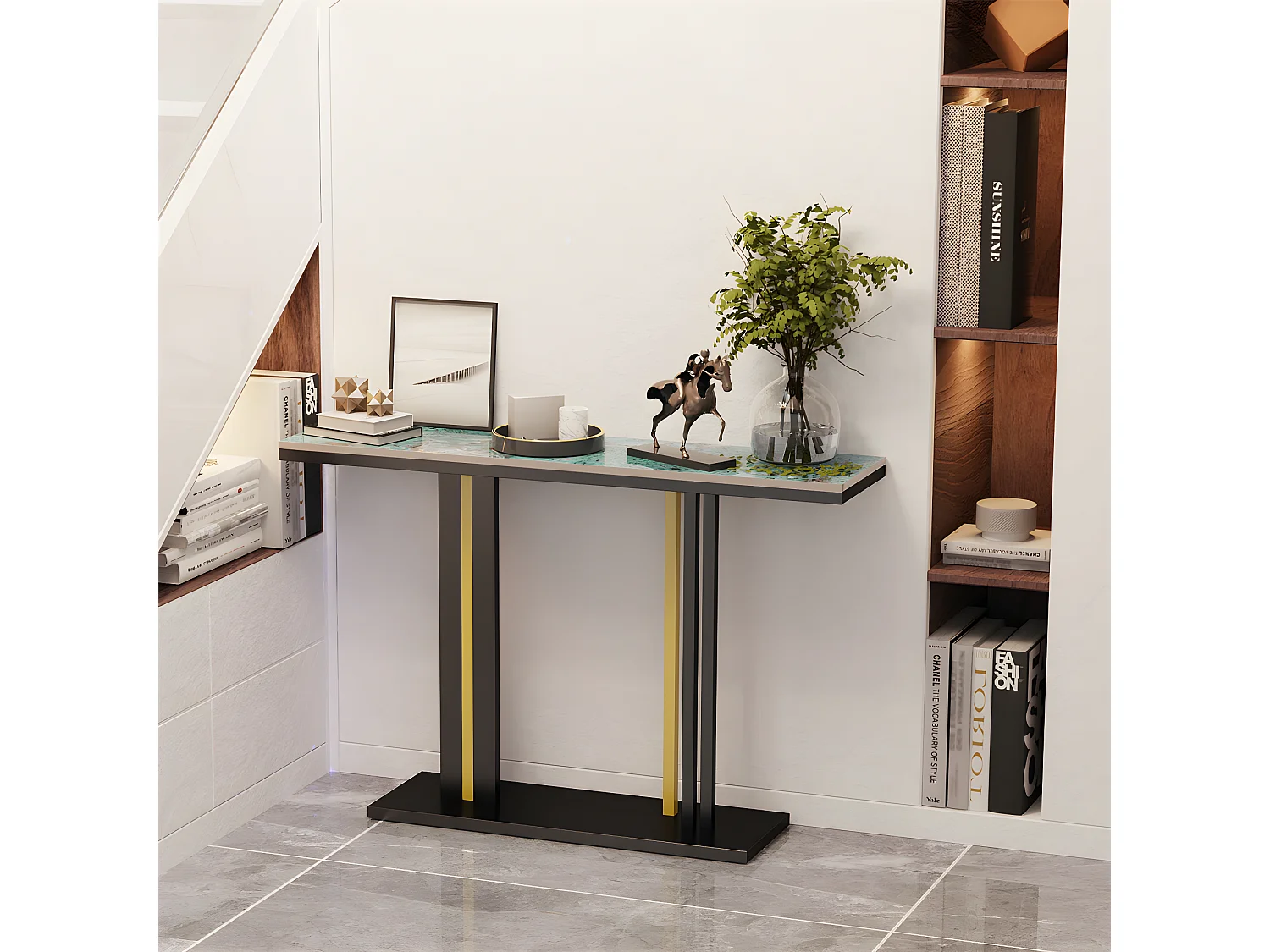 Meuble table console marbre bout de canapé pour salon entrée 118x30x78cm