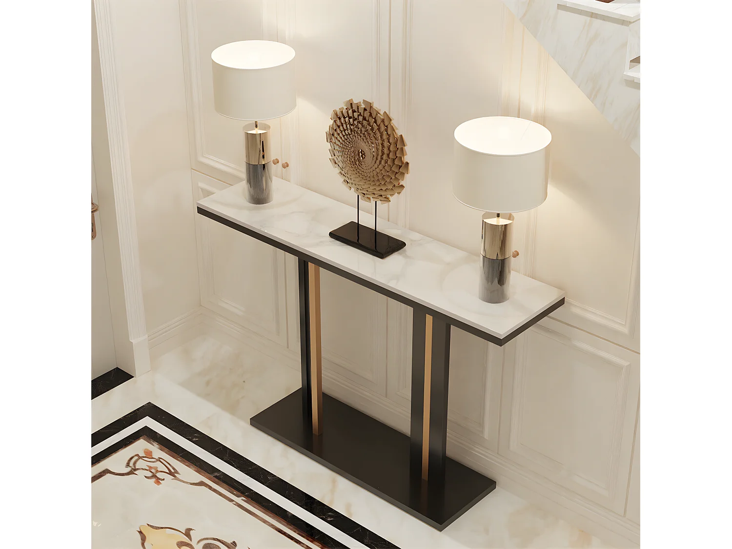 Table console meuble entrée marbre bout de canapé pour salon 118x30x78cm