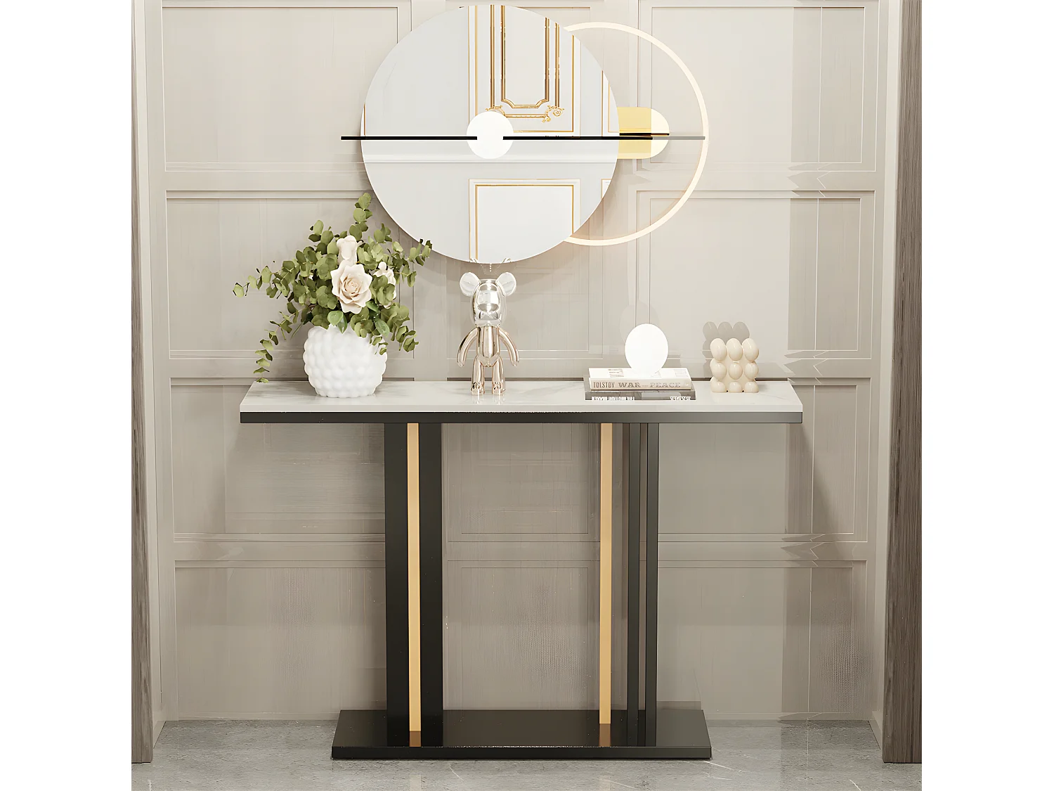 Table console meuble entrée marbre bout de canapé pour salon 118x30x78cm