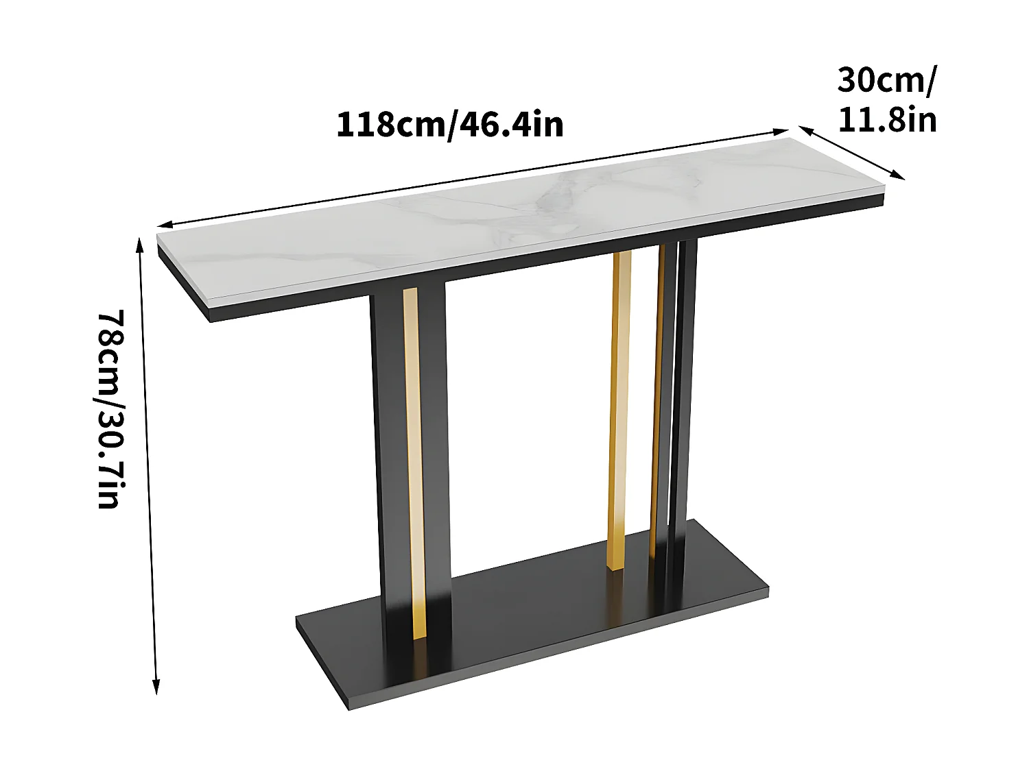 Table console meuble entrée marbre bout de canapé pour salon 118x30x78cm
