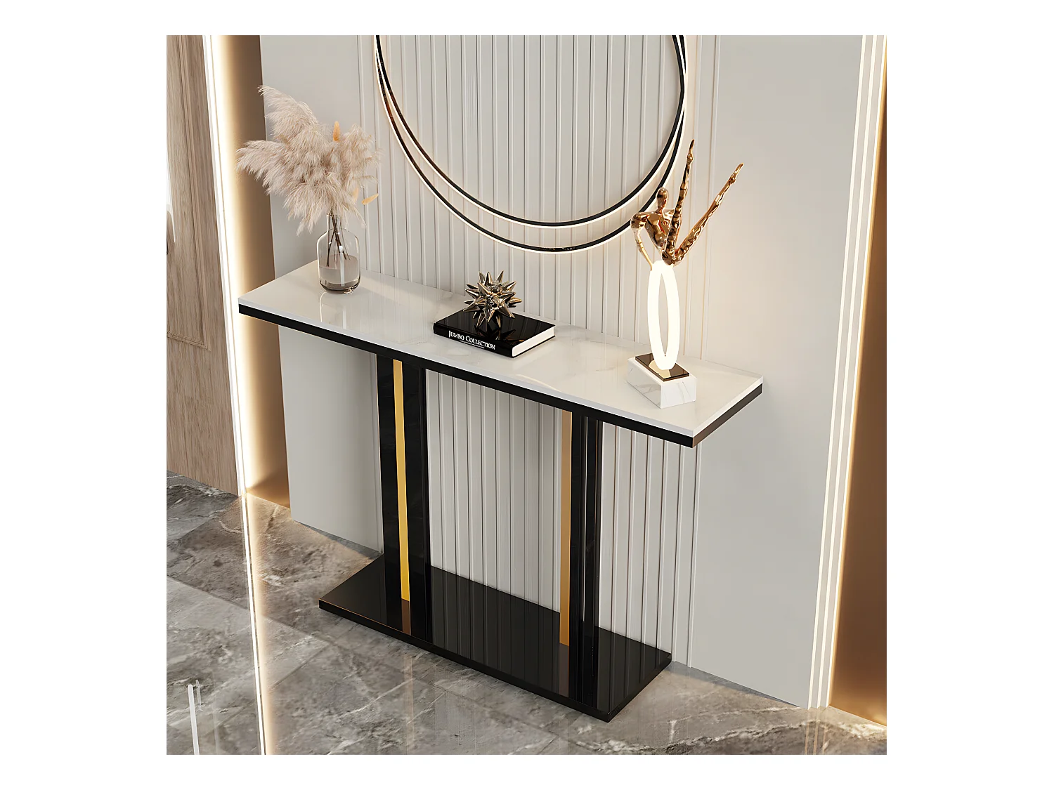 Table console meuble entrée marbre bout de canapé pour salon 118x30x78cm