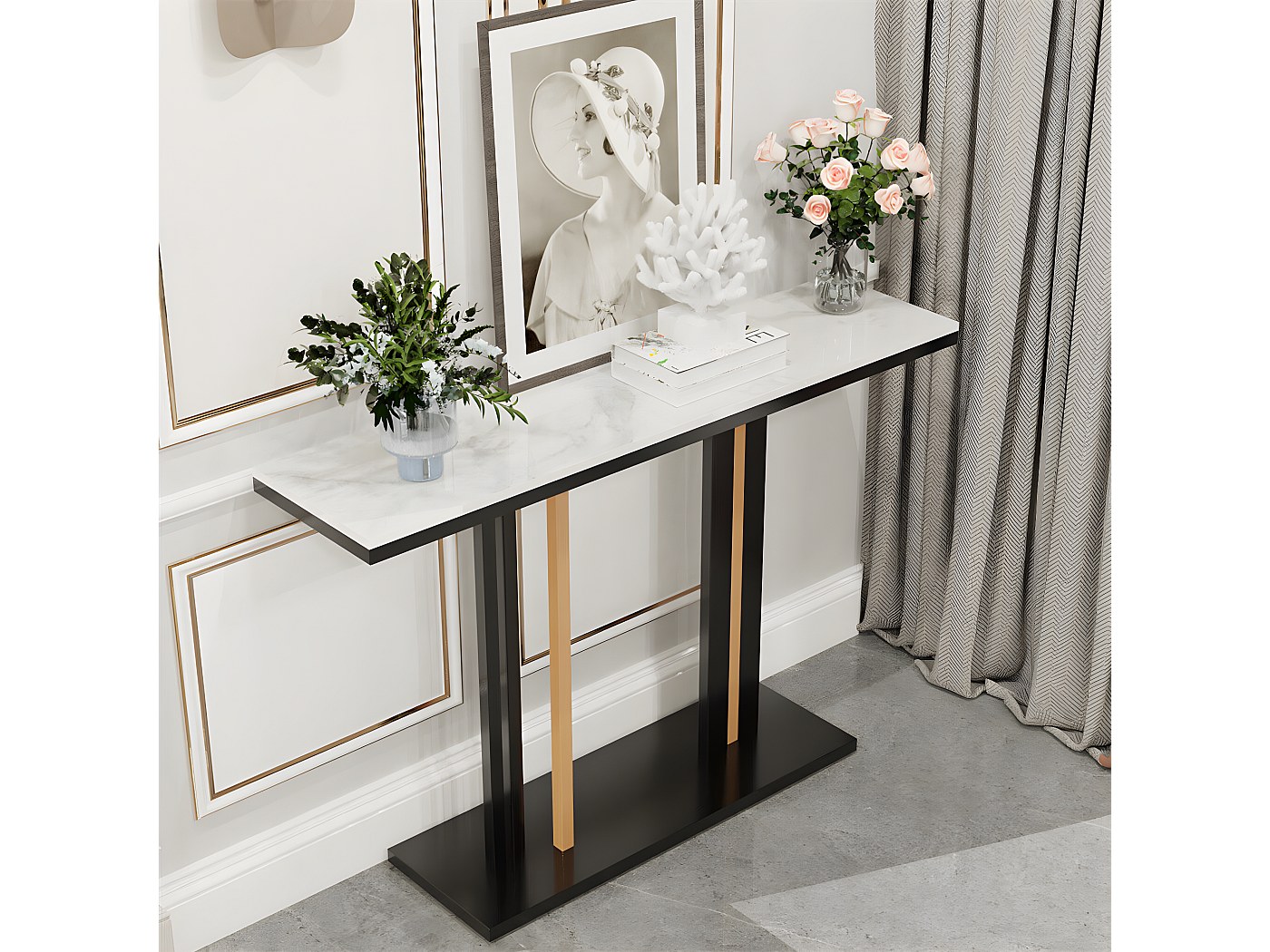 Table console meuble entrée marbre bout de canapé pour salon 118x30x78cm