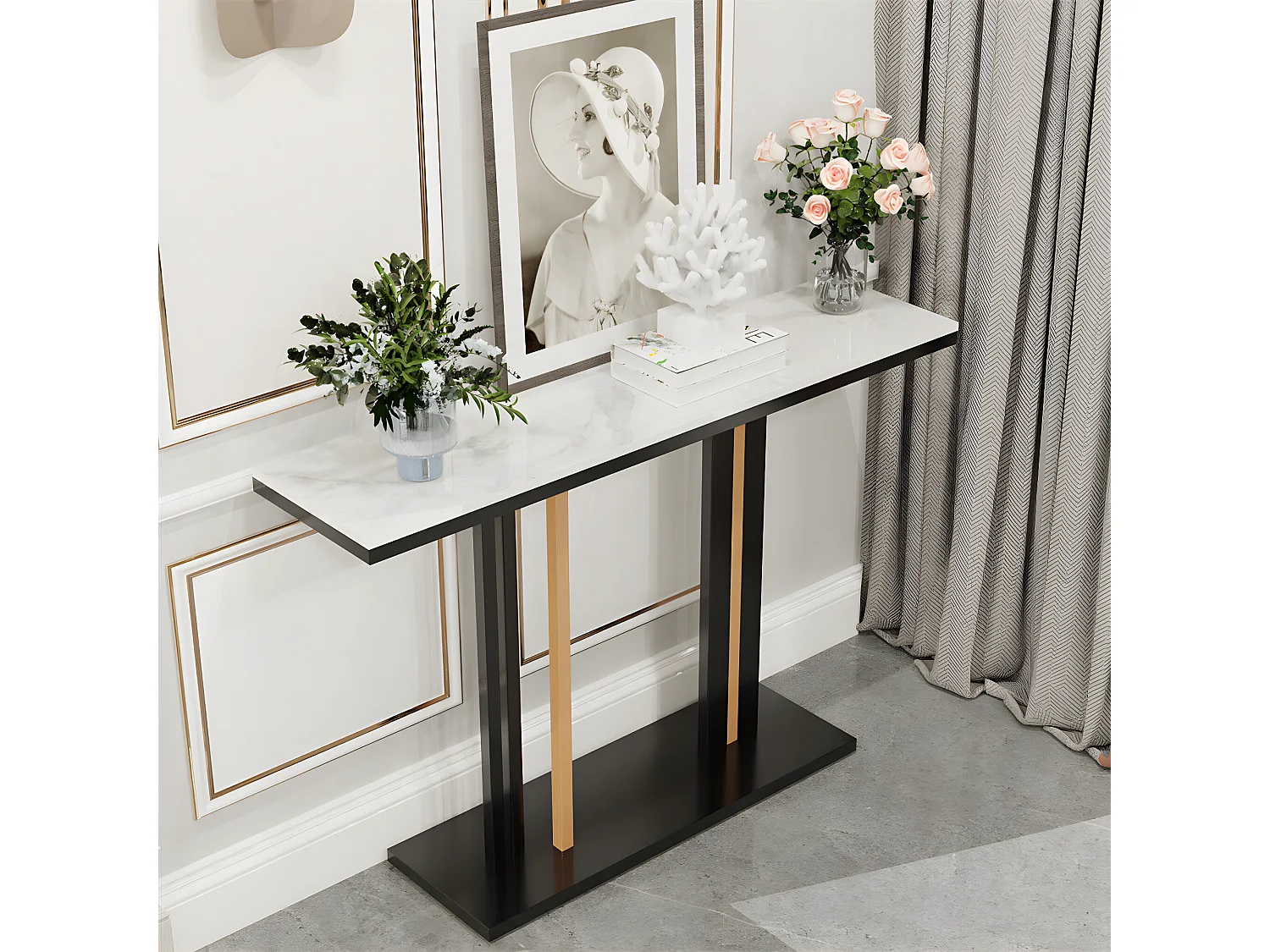 Table console meuble entrée marbre bout de canapé pour salon 118x30x78cm