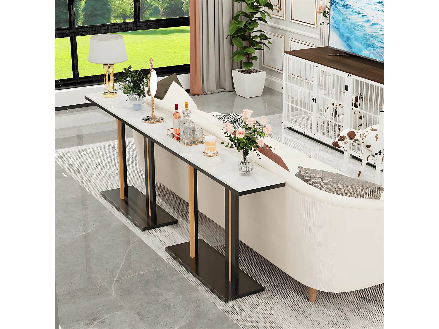 Table console meuble entrée marbre bout de canapé pour salon 118x30x78cm