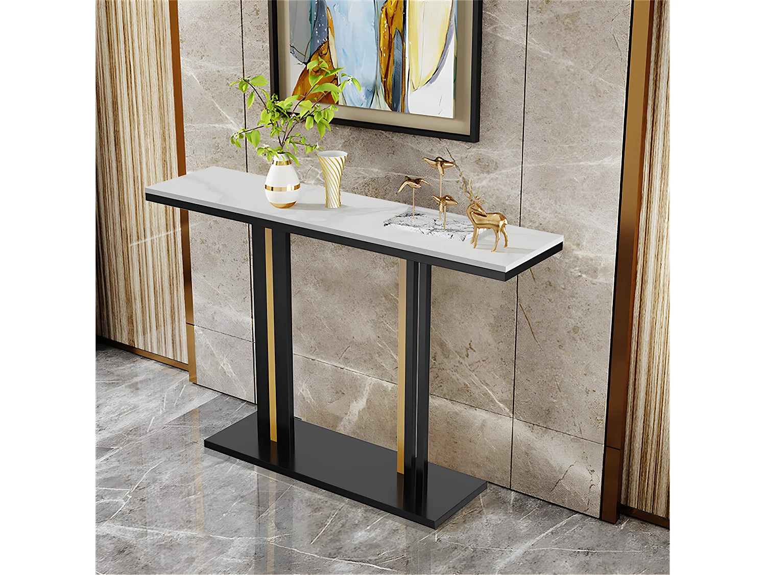 Table console meuble entrée marbre bout de canapé pour salon 118x30x78cm