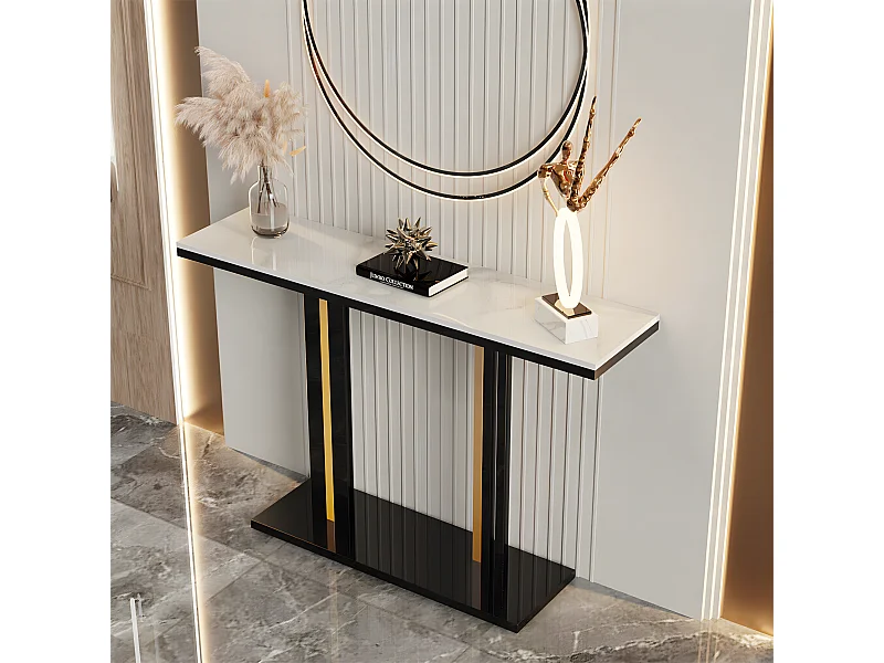 Table console meuble entrée marbre bout de canapé pour salon 118x30x78cm