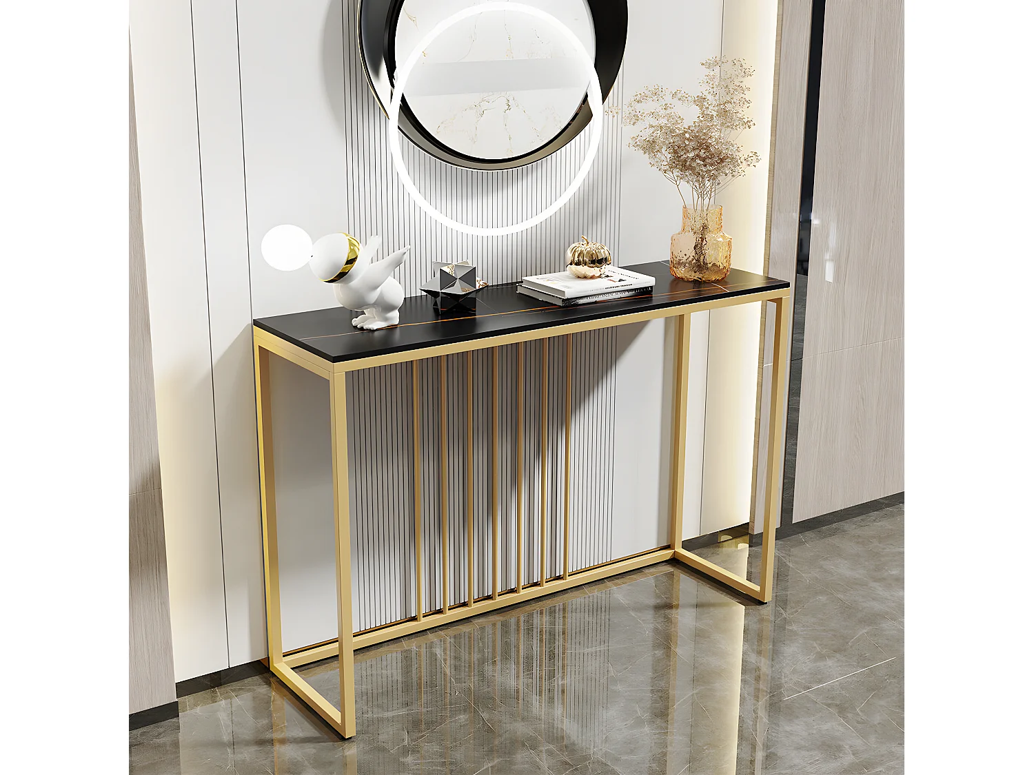 Table console entrée en marbre pour couloir salon 120x30x78.5cm