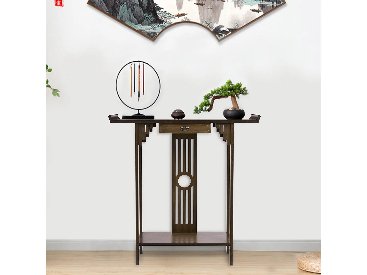 Table console en bois table d'entrée rétro avec étagère pour salon entrée couloir 81.5x31.2x82.8cm