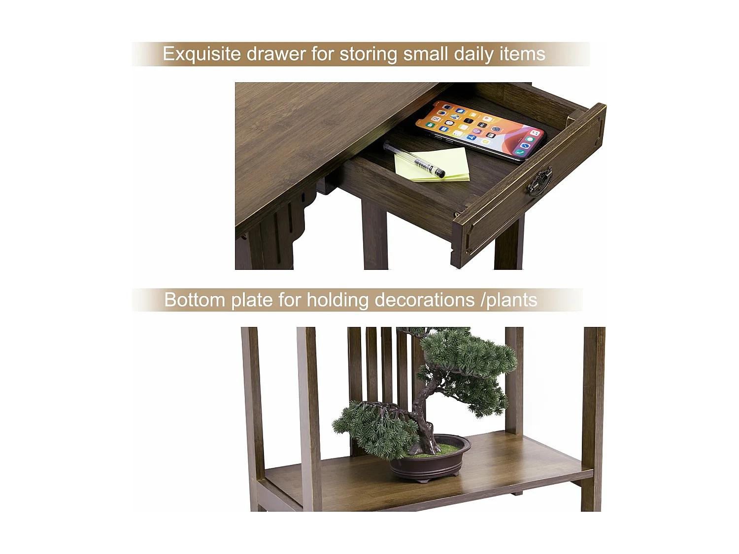 Table console en bois table d'entrée rétro avec étagère pour salon entrée couloir 81.5x31.2x82.8cm