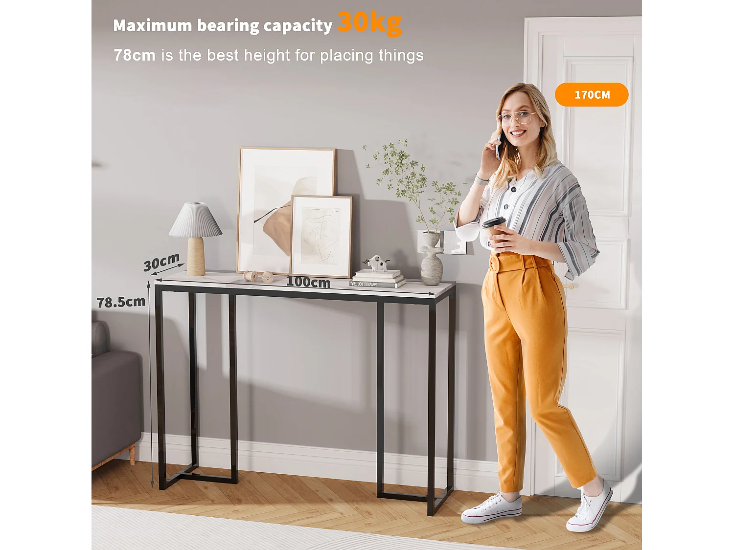 Table console entree en marbre pour salon entrée couloir 100x30x78.5cm