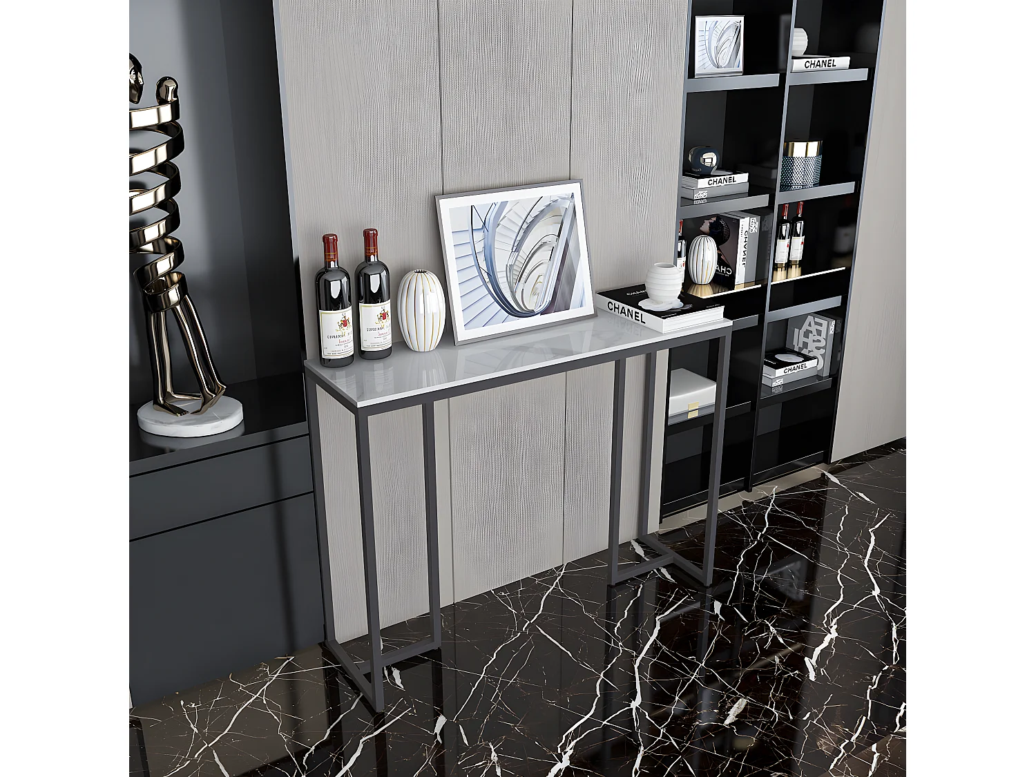 Table console entree en marbre pour salon entrée couloir 100x30x78.5cm