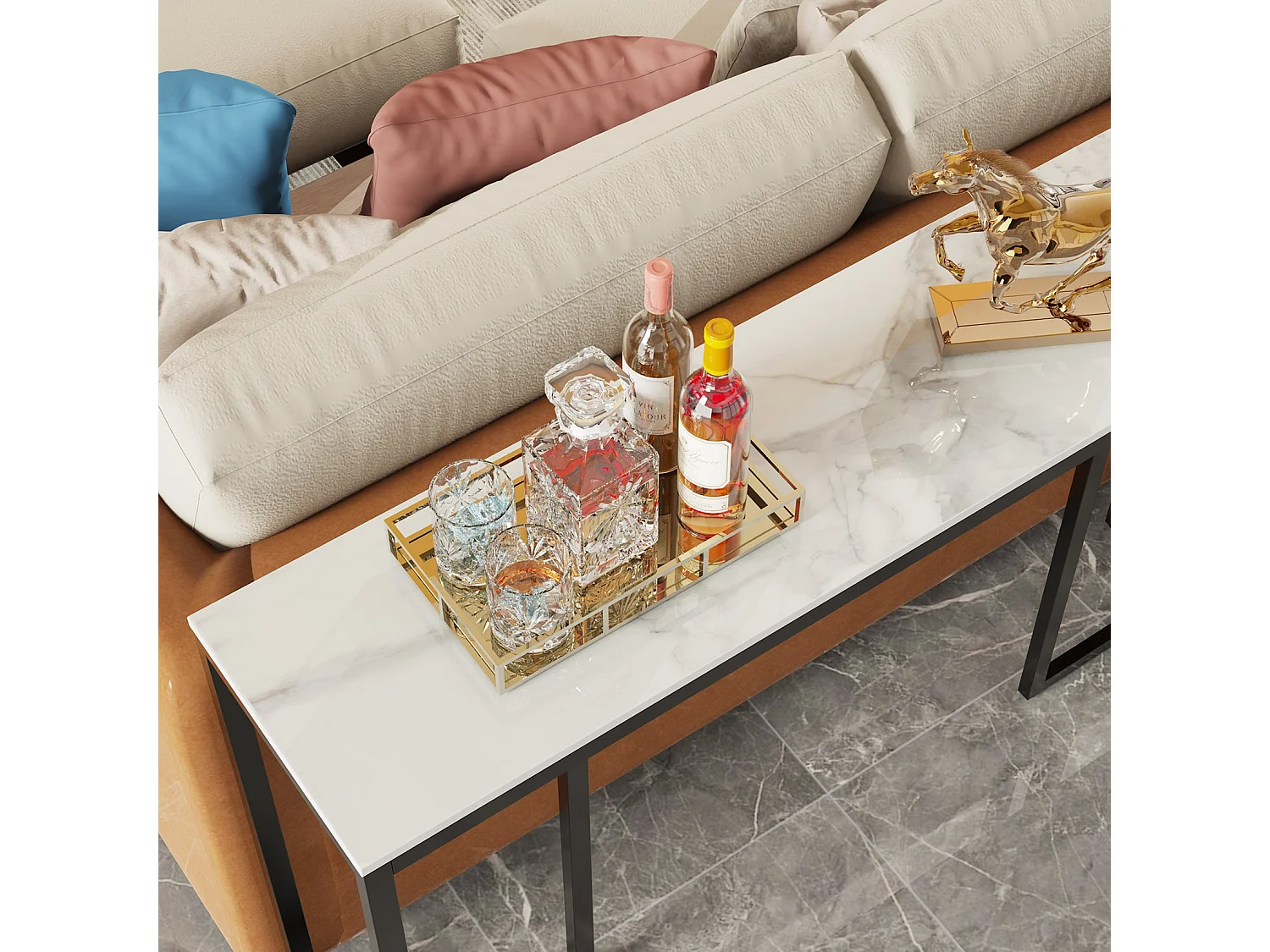 Table console entree en marbre pour salon entrée couloir 100x30x78.5cm