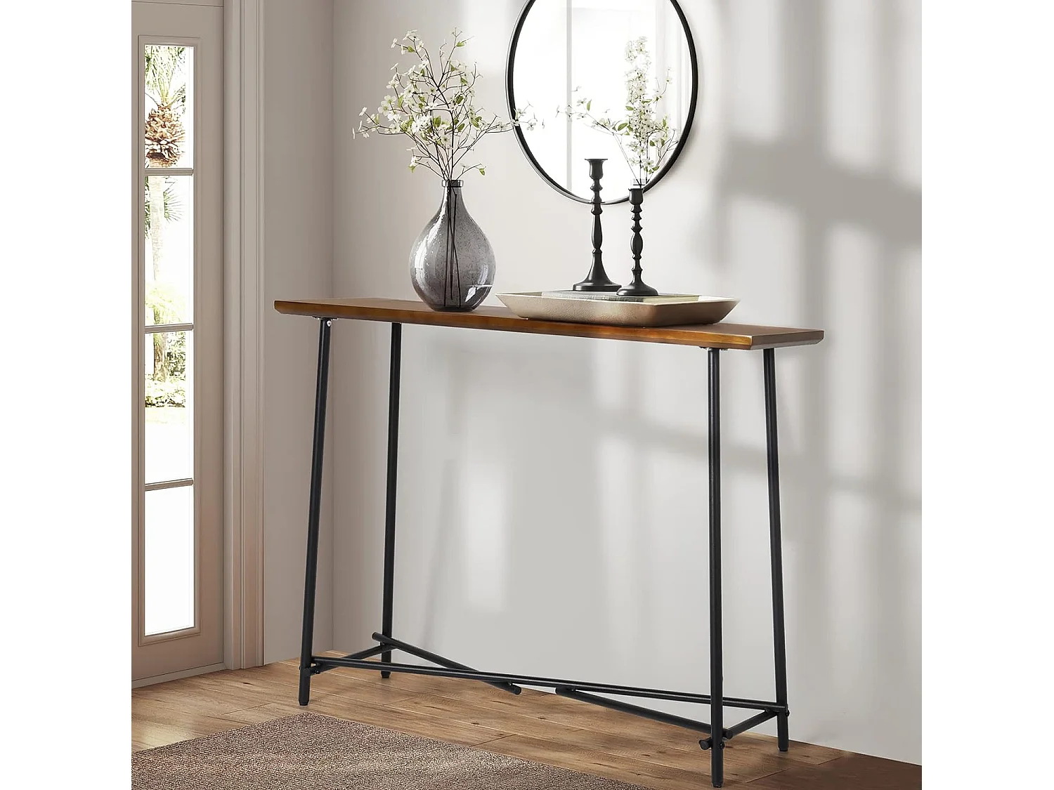 Table console entrée en bois et métal pour salon bureau chambre 100x30x76cm