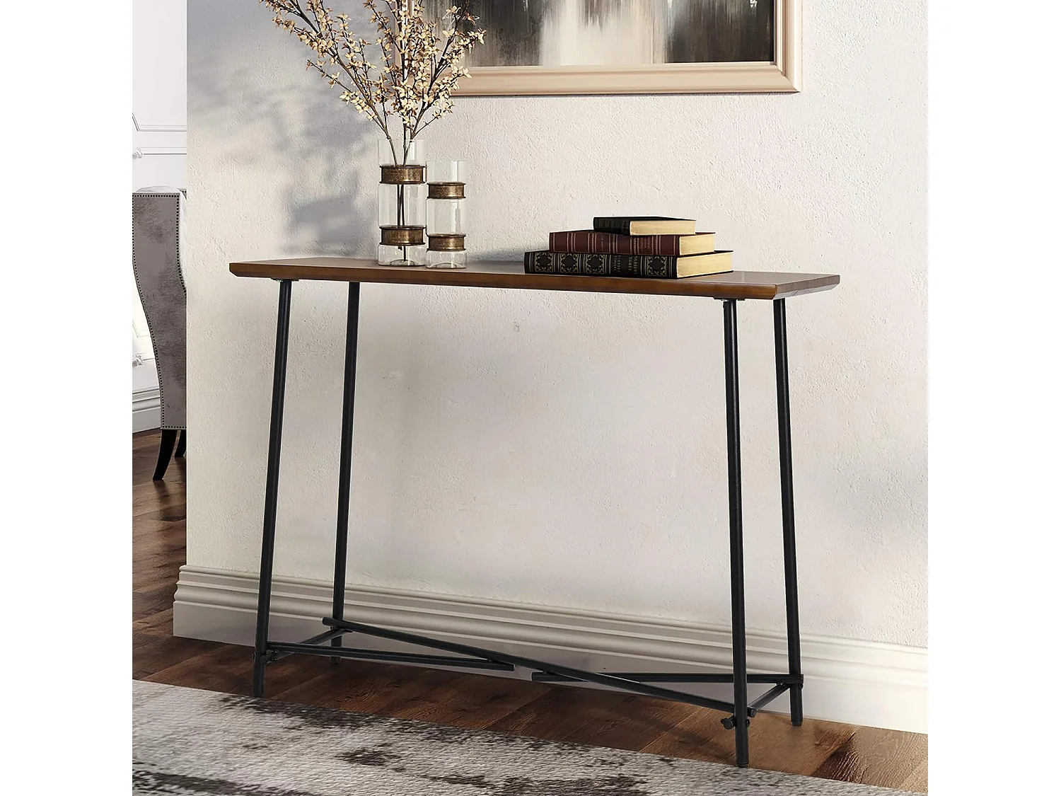 Table console entrée en bois et métal pour salon bureau chambre 100x30x76cm