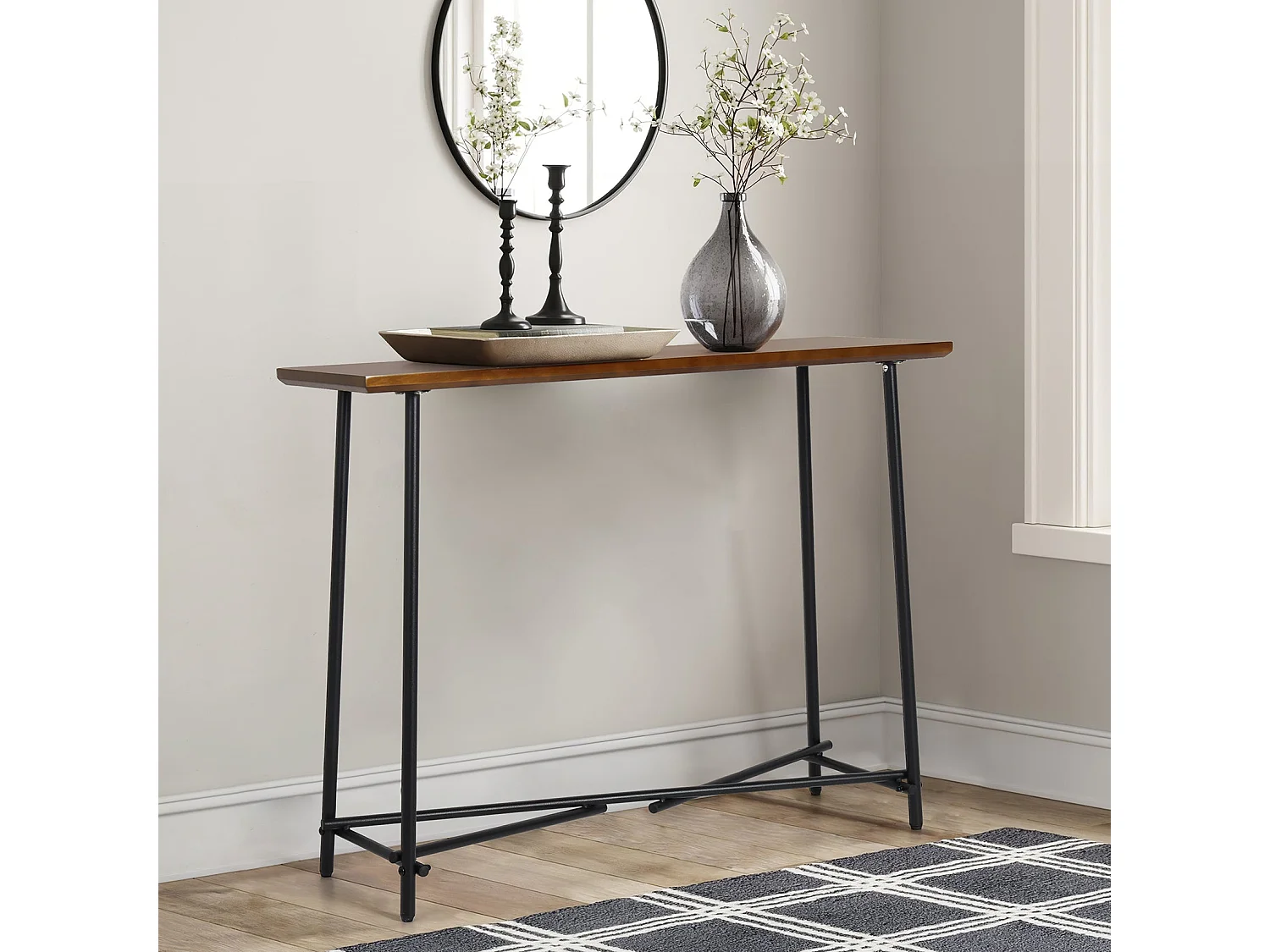 Table console entrée en bois et métal pour salon bureau chambre 100x30x76cm