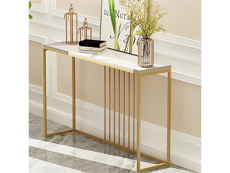 Table console entree en marbre blanche cadre en fer pour salon, entrée, couloir 100x30x78.5cm
