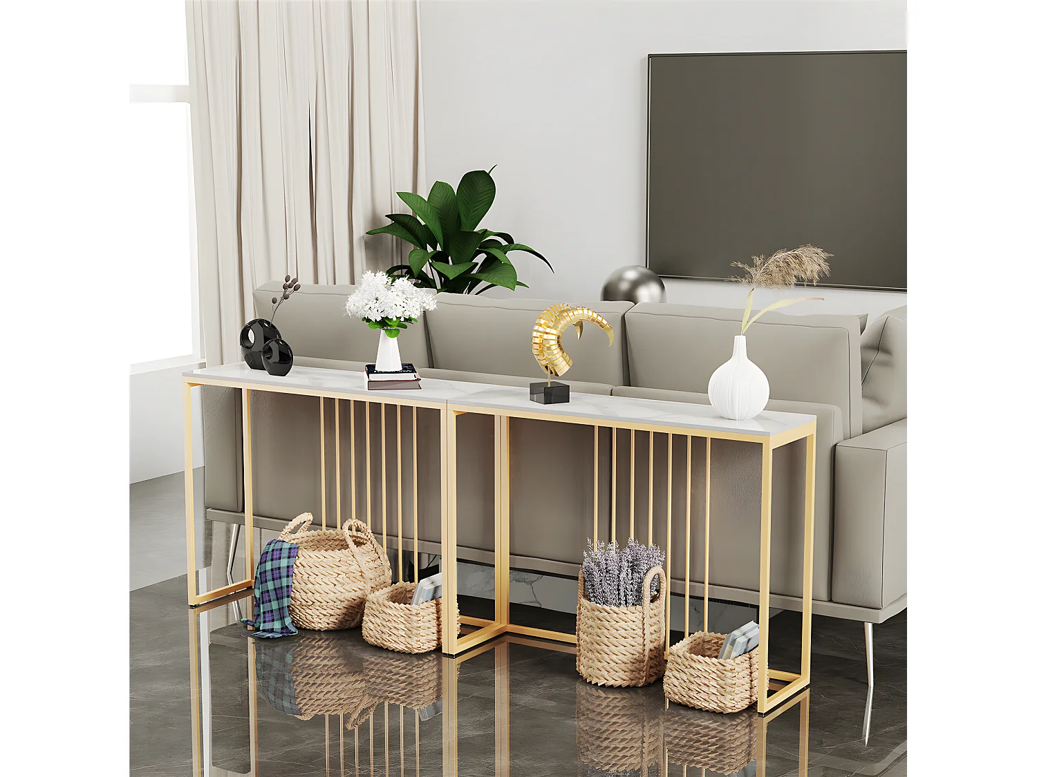 Table console entree en marbre blanche cadre en fer pour salon, entrée, couloir 100x30x78.5cm