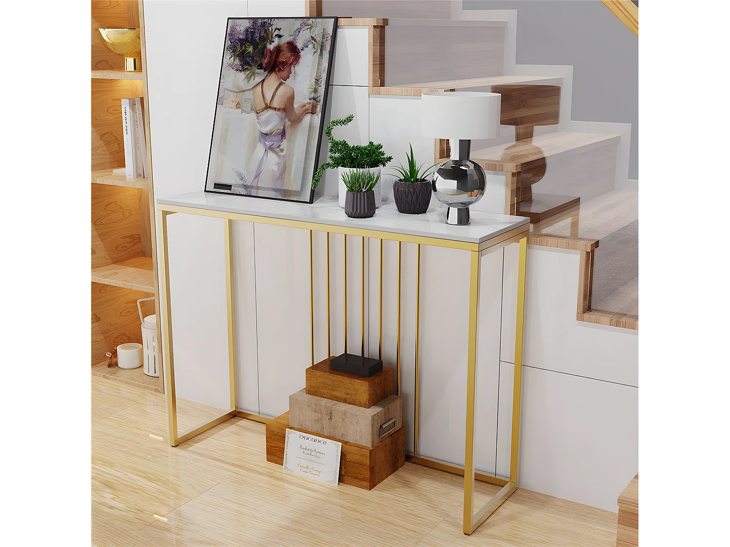 Table console entree en marbre blanche cadre en fer pour salon, entrée, couloir 100x30x78.5cm