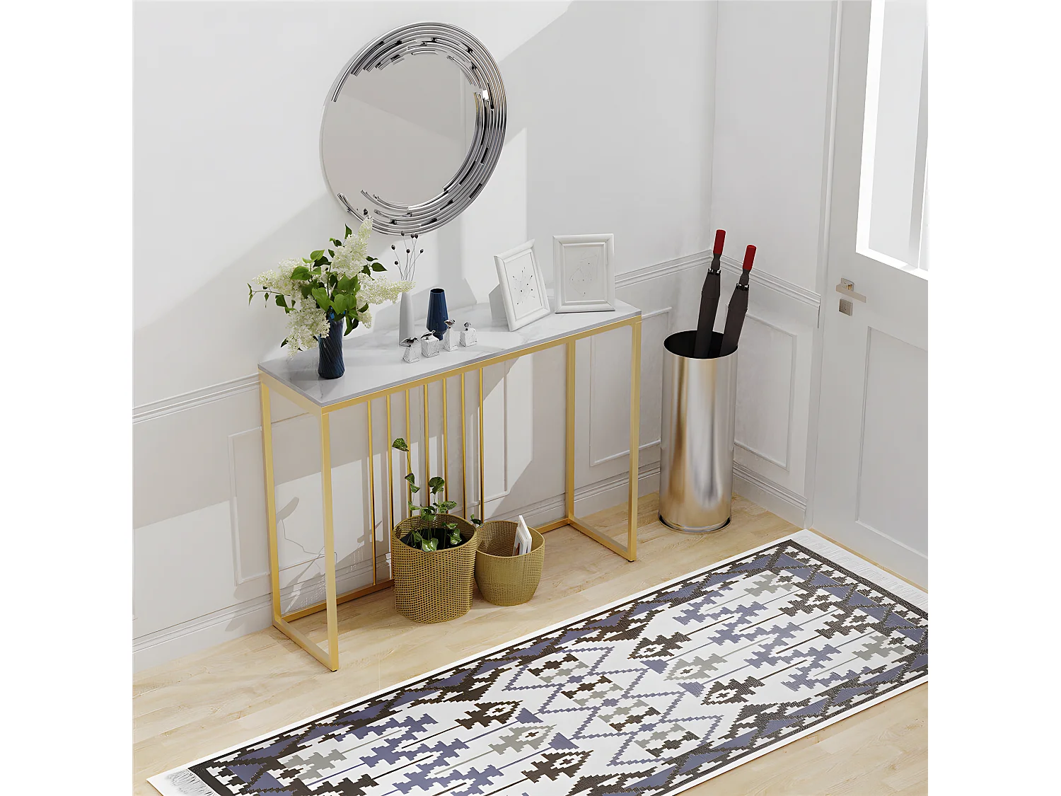 Table console entree en marbre blanche cadre en fer pour salon, entrée, couloir 100x30x78.5cm